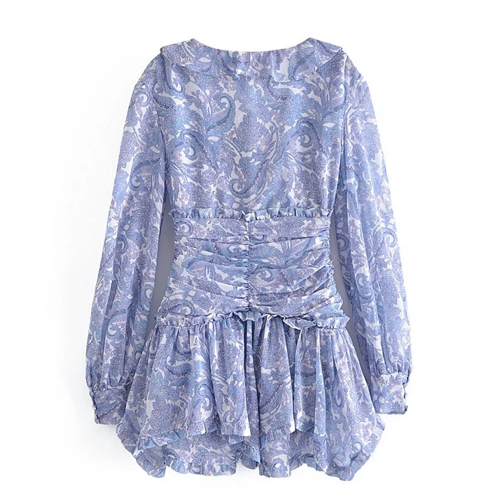 Blue Paisley Print Ruffled Mini Dress factory