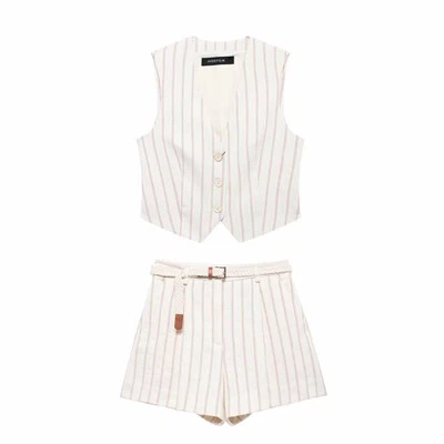 Jaket berjalur dan tinggi - set seluar pendek longgar pinggang