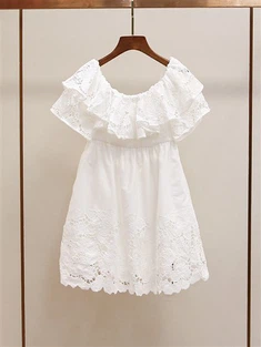 White Off - Pakaian renda bahu ruffled